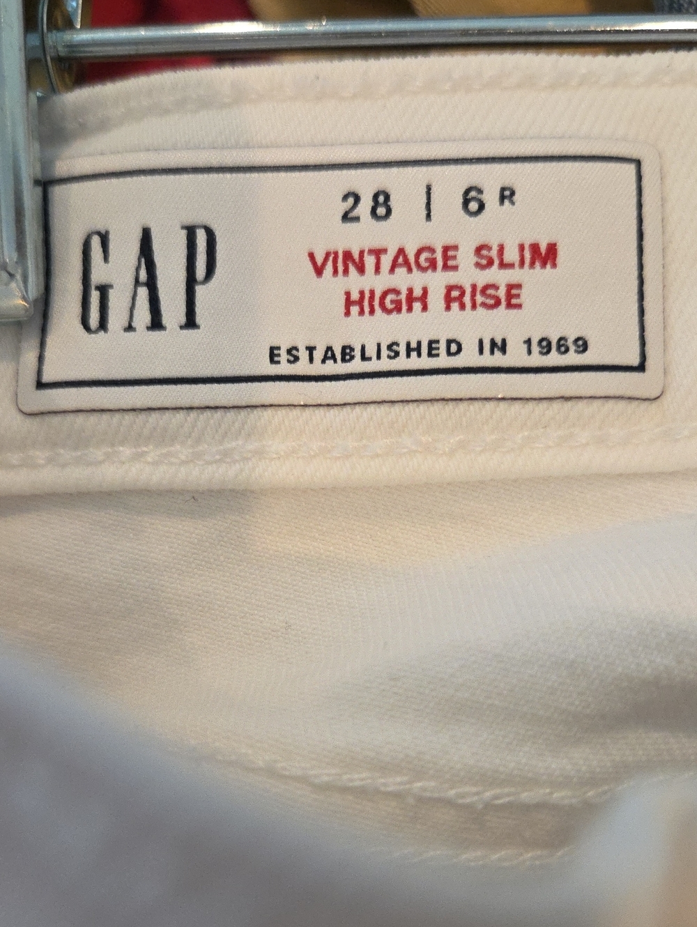 GAP Vintage Slim High Rise Jeans - White with Red Label